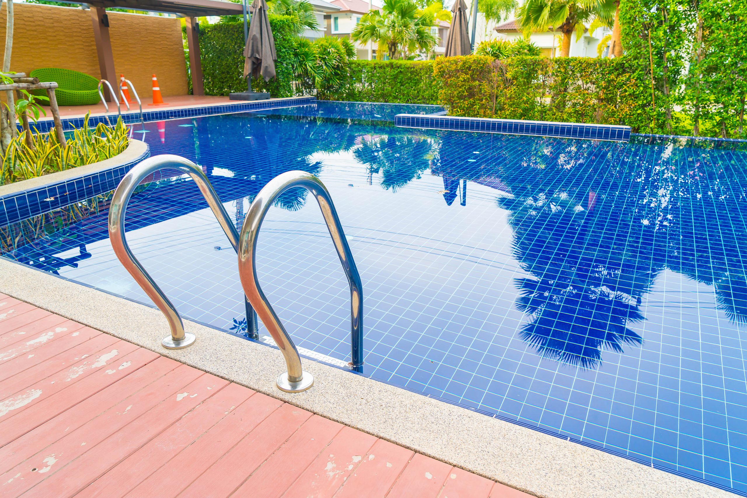Stair swimming pool in beautiful luxury hotel pool resort - boost color up processing style
