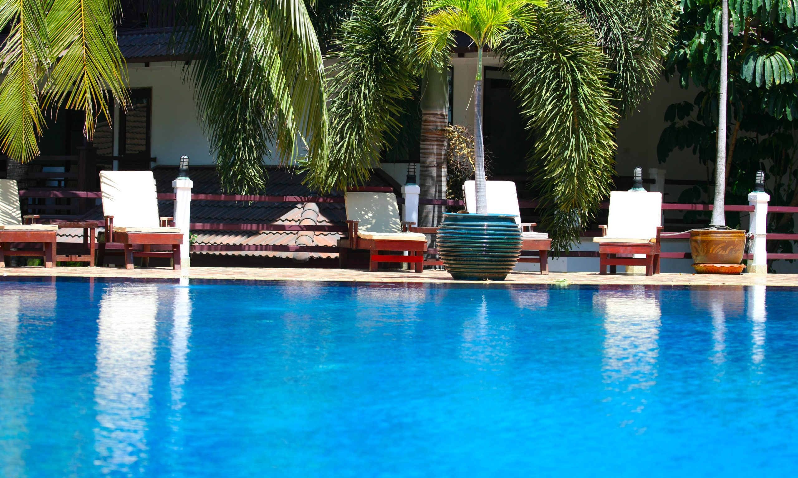 A swimming pool and resort